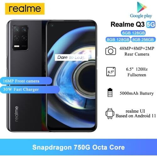 Realme Q3 5G Smartphones Android 11 6.5" 120HZ Snapdragon 750G Octa Core 48MP Rear Camera 30W Fast Charger 128GB ROM Cellphones