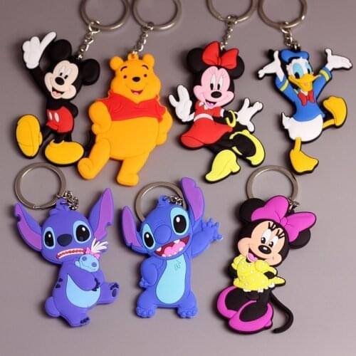 Disney Mickey Minnie Stitch Donald Duck Keychain Cartoon Anime Character Cute Style Boy Girl School Bag Key Chain Birthday Gift