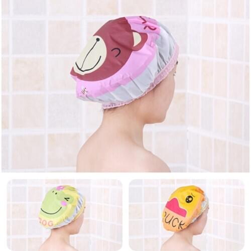 Cute Cartoon Shower Bath Cap Hat For Baths And Saunas Lace Elastic Band Cap Spa Cap Women Kids Hair Protective Cap