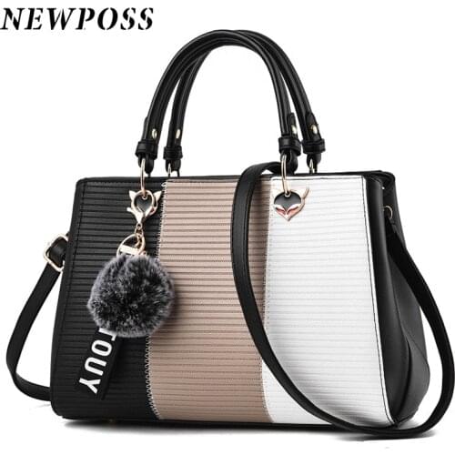 Newposs Women Hairball Ornaments Totes Patchwork Handbag Party Purse Ladies Messenger Crossbody Shoulder Bags Women Handbags