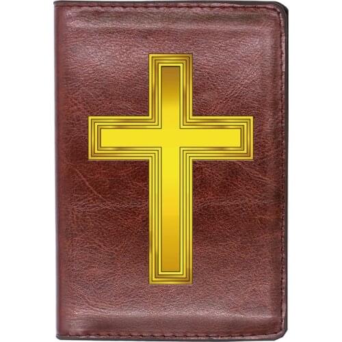 Vintage Christian Golden Cross Printing Travel Passport Cover ID Credit Card Case