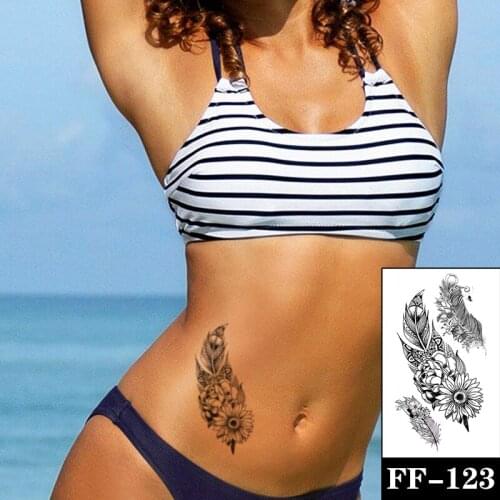 Waterproof Temporary Tattoo Sticker Feather Sun Flowers Flash Tattoos Rose Totem Body Art Arm Water Transfer Fake Tatoo Women
