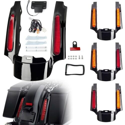 Motorcycle Rear Fender Extension Fascia LED Turn Signal Running Brake Light for Harley Road King Road Glide 2009-2013
