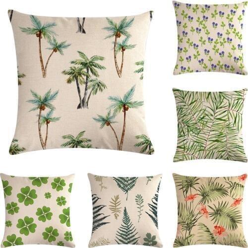 Green leaves Cushion Cover Cotton Linen Tropical plants Pilow Covers Home Decor 45x45cm Throw Pillow Cover For Sofa Bed