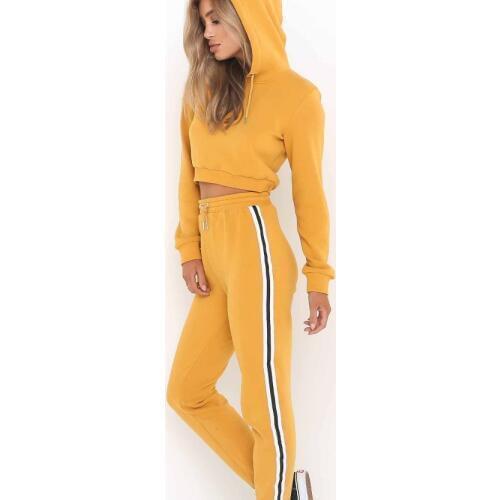 2Pcs Women Ladies Tracksuit Crop Hoodies Sweatshirt Pants Sets Leisure Wear Casual Suit