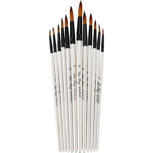 ZhuTing 12Pcs Nylon Hair Wooden Handle Watercolor Paint Brush Pen Set for Learning Oil Acrylic Painting Art Paint Brushes Suppli
