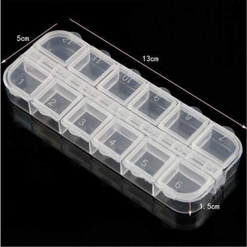 1PCS Rhinestone Bead Dried Flower Earring Jewelry 12 Grid Nail Art Clear Empty Plastic Storage Case
