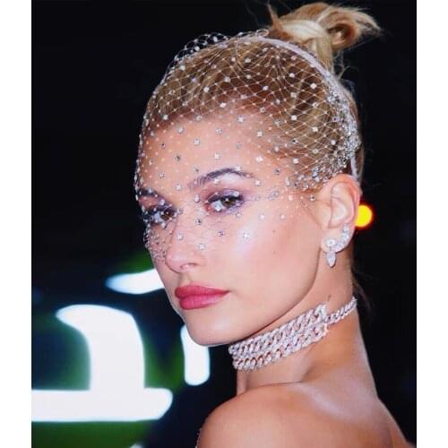 White Headband Veil for Bridal Crystal Birdcage Black Face Net Mask Hair Jewelry Accessories Veils Charming Wedding Fascinators