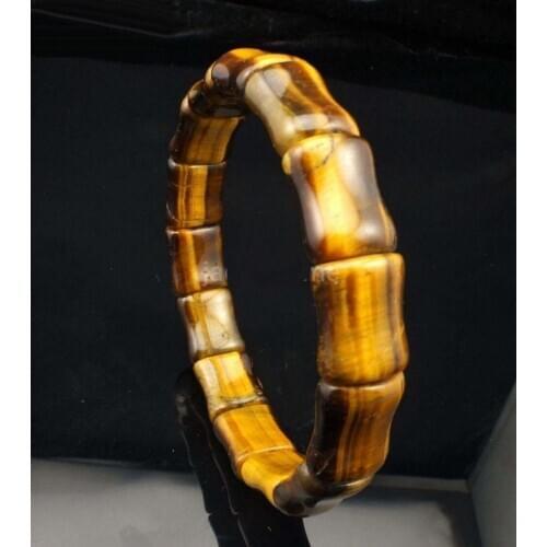 NATURAL TIGERS-EYE JADE HAND CARVING SLUB BRACELET 8in