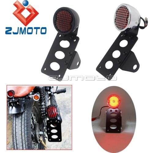 Cafe Racer Metal Grill Cover Retro Lucas Tail Light Side Mount License Number Plate LED Brake Lamp for Harley Honda Suzuki BMW