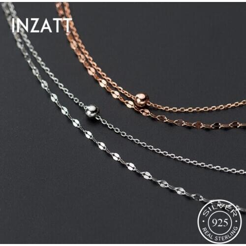 INZATT Real 925 Sterling Silver Double Chain Bead Choker Necklace For Fashion Women Minimalist Fine Jewelry Bohemian Accessories