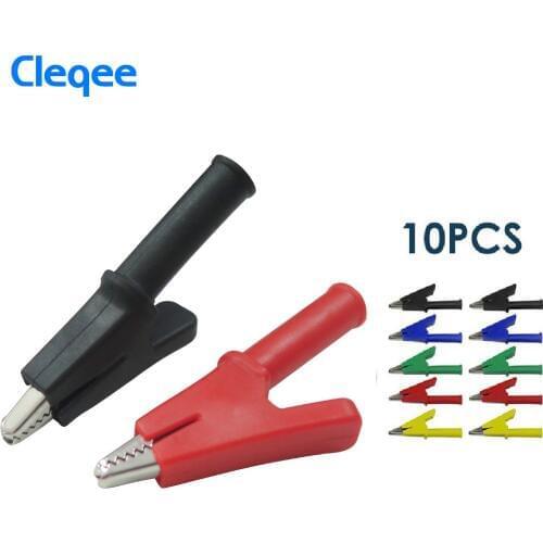 Cleqee P2002 10PCS 5 Color 380V 20A Crocodile Alligator Clips Jack Safety Test Folders Withstand Voltage for 4mm Banana Plug