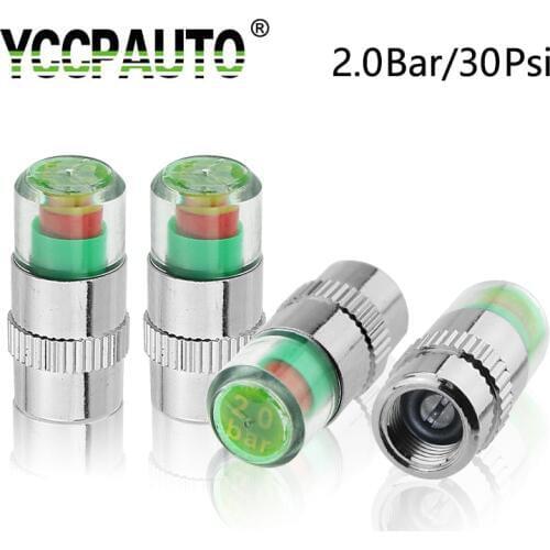 YCCPAUTO 4Pc 2.0Bar 30Psi Tyre Pressure Sensor Car Motorcycle Tire Pressure Indicator Cap Auto Monitor Diagnostic Tools