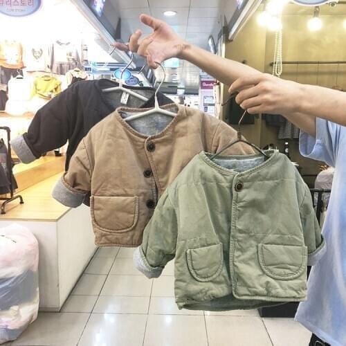 Childrens winter clothes new Korean coat retro solid color Korean simple casual cardigan cotton coat for boys and girls