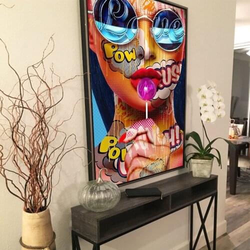 Canvas painting wall art Poster Colored woman eating lollipop Creativity Home Decor Figure custom painting