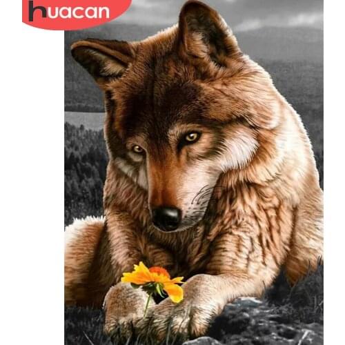 HUACAN Diy Diamond Painting Wolf Mosaic Decorations For Home Embroidery Animal Wall Stickers Diamond Art