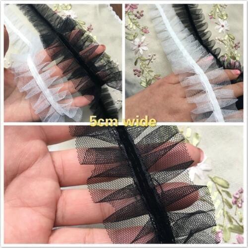 5cm Wide Exquisite Double Pleated Tulle Lace Ribbon Fabric Handmade DIY Clothes Skirt Wedding Sewing Shoes Hat Decoration