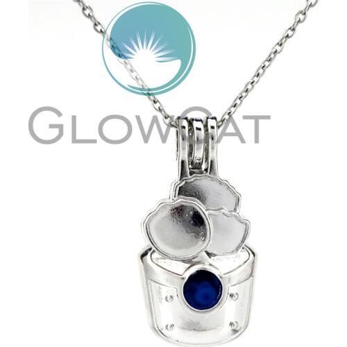 KK806 Silver Cupcakes Design Beads Cage Locket Pendant Essential Oil Diffuser Oyster Pearl Cage Aroma Locket Necklace