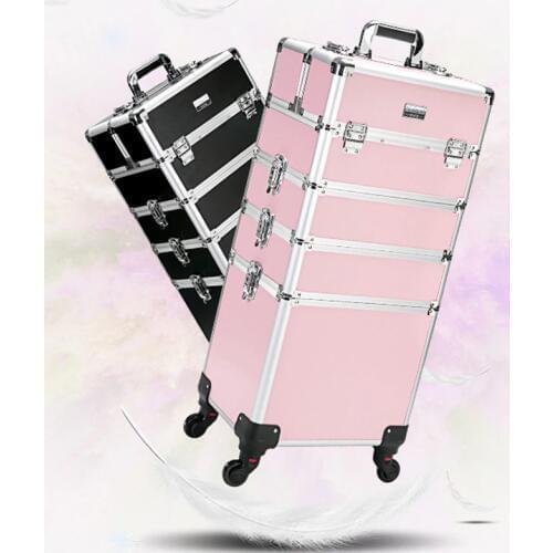 New Women Trolley Cosmetic Bags on Wheel,Nails Makeup Toolbox,Detachable Foldable Beauty Box Travel bag Rolling Luggage Suitcase