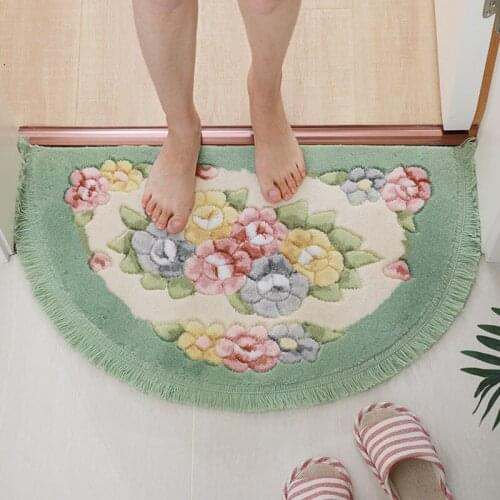 Chinese Pastoral Washable Cotton Carpet Quilted Welcome Doormat Flower Bedroom Floor Mats Anti-slip Hallway Kitchen Floral Mat
