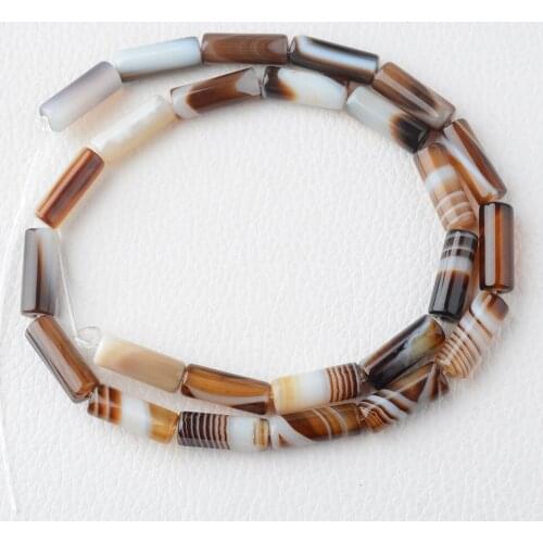 2 Strands Beautiful 6-17mm Coffe Color Stripe agates Tube Beads 15"",For DIYJewelry making