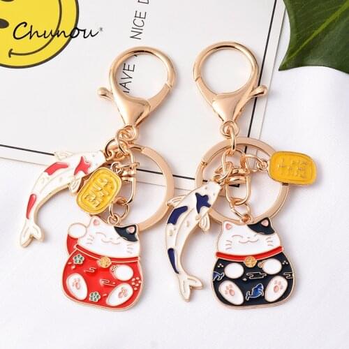 Fashion Women Lucky Cat Keychain Wealth Health Attraction Key Chain Fortune Cat Keyring Gift Wholesale