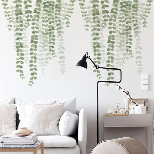 Plants Wall Stickers Green Leaves Wall Decals Wall Paper DIY Vinyl Murals for Kids Bedroom Livingroom Easter Wall Decoration