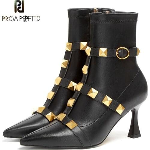 White Cowhide Stitching Low Boots Pointed Toe Stiletto Heels Fashion Rivet Inlaid Side Zipper Retro All-match Short Boots