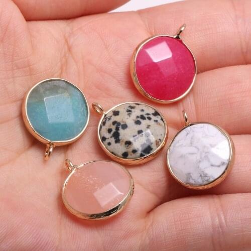 Natural Stone Faceted Pendants Round shape Exquisite Charms for Jewelry Making Diy earring necklace accessories 17x20mm