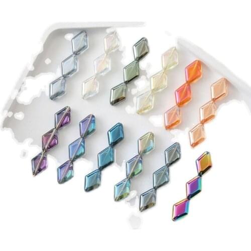 Wholesale 100pcs/lot color print geometry rhombus shape Straight hole glass beads diy jewelry earring/bracelet accessory