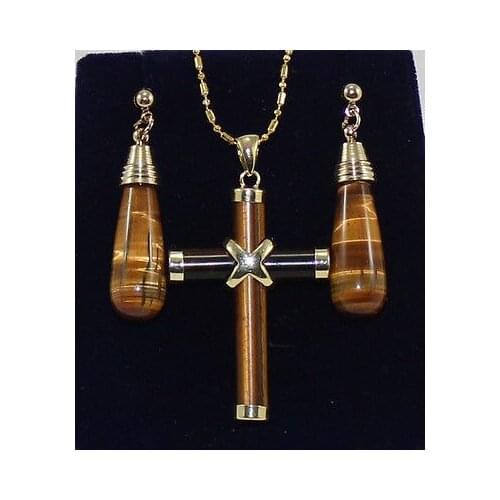 Fine quality jewelry Nobility Lucky Women beautiful tiger eyes stone earrings pendant necklace set silver-jewelry