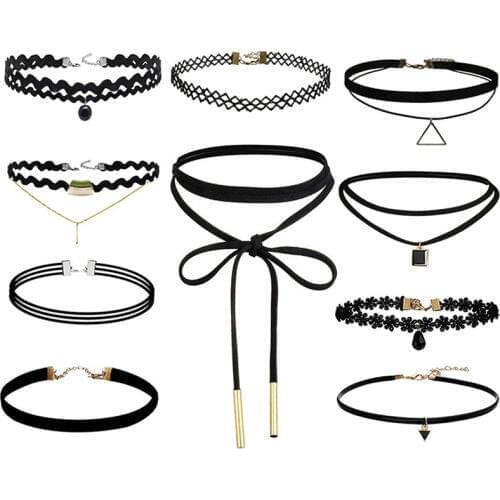 10 Pcs/pack Choker Necklace Black Lace Leather Velvet Strip Woman Collar Party Jewelry Neck Accessories Chokers