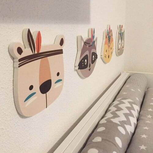 Nordic Wooden Fox Wall Sticker Wood Plastic Anima Fox Bear Squirrel Cactus Kids Room Nursery Decor Home Decoration Accessories