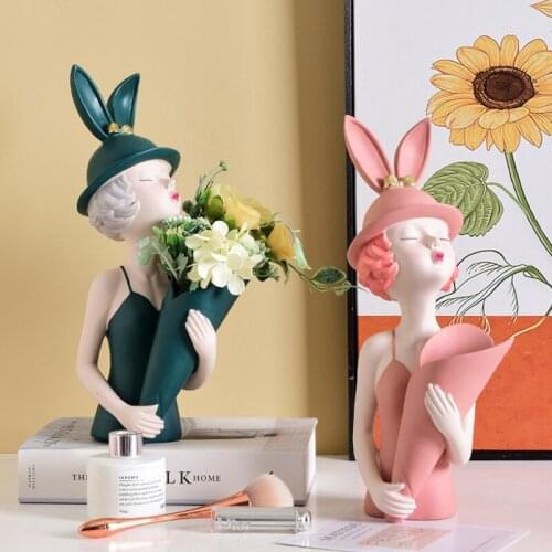 Nordic Resin Bubble Girl Floral Sculpture Decoration Living Room Bedroom Home Decor Ornaments Wedding Gift