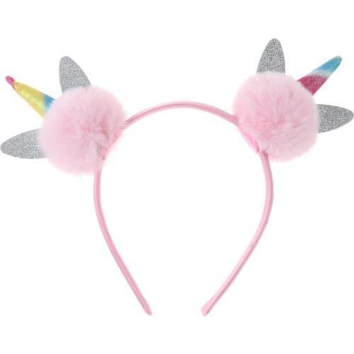 Cute Cartoon Unicorns Horn Ear Plush Ball Hairbands For Girls Halloween Party Headband Children Selfie Prop Kid Hair Accessories