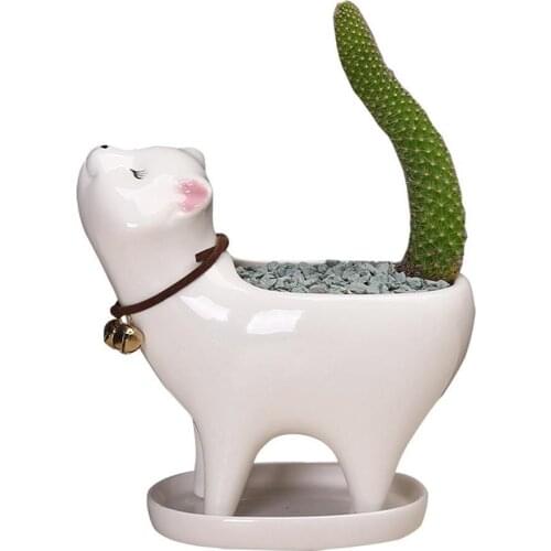 Creative Kitten Shaped desktop home succulent green plant Pot Ceramic Succulent Pots with Drain Hole Mini Pots for Plants Cactus
