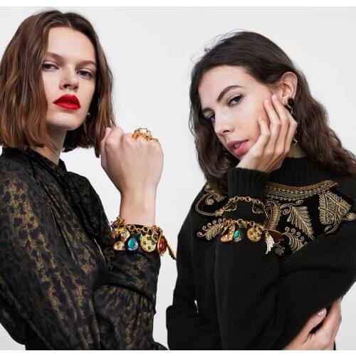 JUJIA ZA Vintage Love Heart Bracelets And Bangles for Womens Charm Jewelry Crystal Brecelet for Wedding Party Gift Jewelry