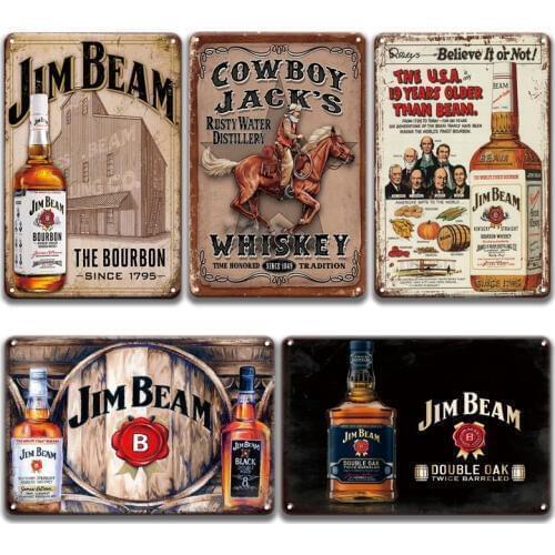 Vintage BOURBON WHISKEY Metal Wall Art Tin Sign Retro Poster Metal Signs Plaque Vintage Pub Bar Man Cave Home Decor
