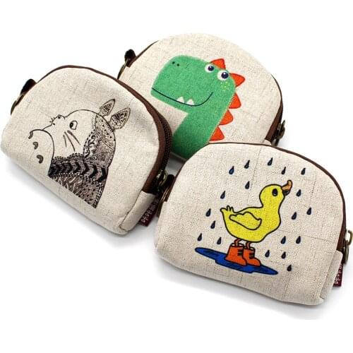 High Quality Canvas Coin Purse Cartoon Animal Zip Bank Card Bag Key Ring Holder Mini Clutch Key Wallet Women Earphone Money Bag