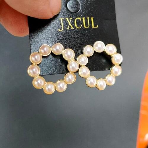 Needle Korea Design Stud Earrings Metal Geometric Irregular Circle Teardrop Simulated Pearl Earrings For Women Girl Gift A457