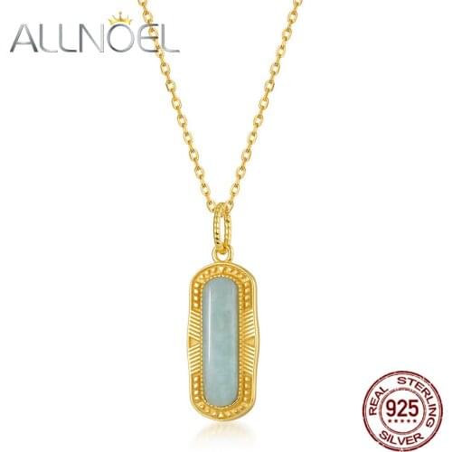 ALLNOEL Solid 925 Sterling Silver Pendant Necklace For Women Amazonite Real Gold Plated Honorable Designer Jewelry 45cm