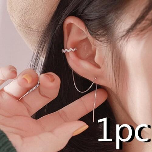 Korean Fashion Long Tassel 1 PC Ear Clip For Women C Shaped Zircon Female Shine Ear Line Ear Cuff Party Girls Jewelry Gift