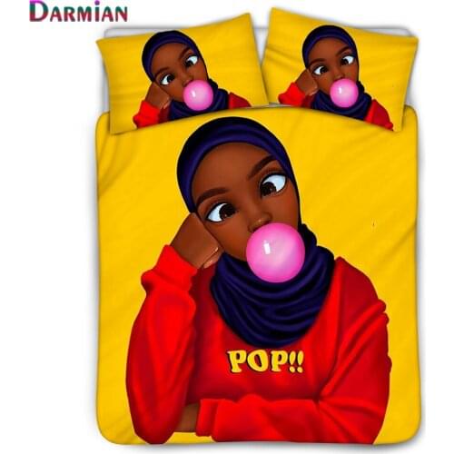 DARMIAN Fashion Student Dormitory Duvet Cover 3Pcs Set Bubble African Black Girl Bedding Comforter Quilt Covers and Pillowcase