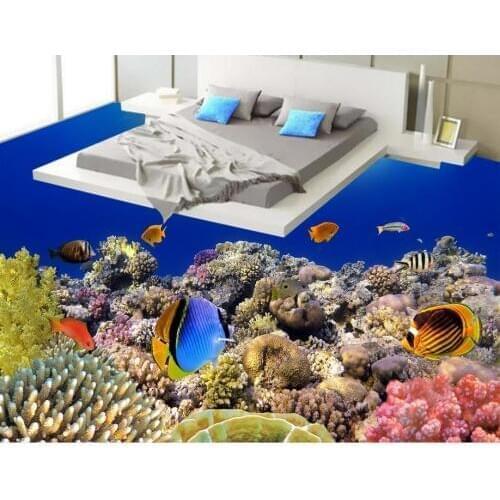 3D Flooring Customize Coral tropical fish Self-adhesive Wallpaper For Bedroom Home Decor Wall paper 3D Floor Painting