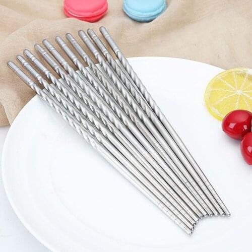 5 Pairs/Set Chinese Metal Chopsticks Non-slip Stainless Steel Chop Sticks Set Reusable Food Sticks Sushi Hashi Korean Recyclable