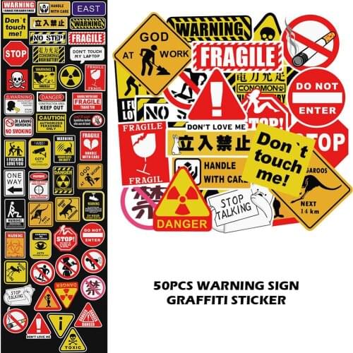 50Pcs Warning Sign Graffiti Sticker Non-repeating Auto Motorcycle Body Sticker Refrigerator Guitar Scooter Computer Sticker Set