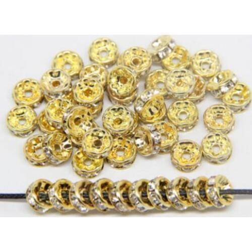 6mm 8mm 10mm 12mm d4353 White Crystal Rhinestone Metal Rondelle Spacer DIY Loose Beads Charm DIY Bracelet