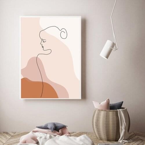 Abstract Female Figure Single Line Prints Woman Face Drawing Poster Neutral Tones Wall Art Picture Canvas Painting Bedroom Decor