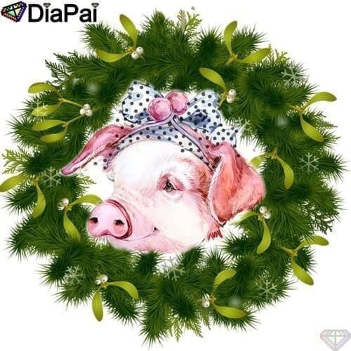 DiaPai Diamond Painting 5D DIY 100% Full Square/Round Drill "Animal pig wreath" Diamond Embroidery Cross Stitch 3D Decor A23660