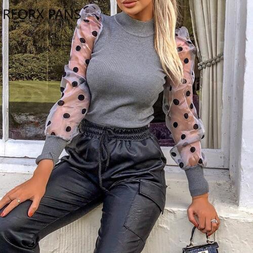 Cowl Neck Polka Sleeve Top Blouse